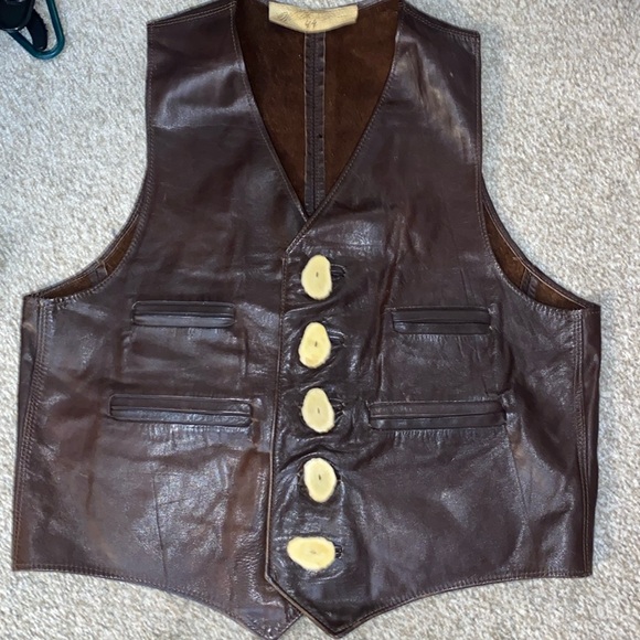 Vintage 1944 ONE OF A KIND handmade leather vest sz med-lg made by Walter Dryer - Picture 1 of 3